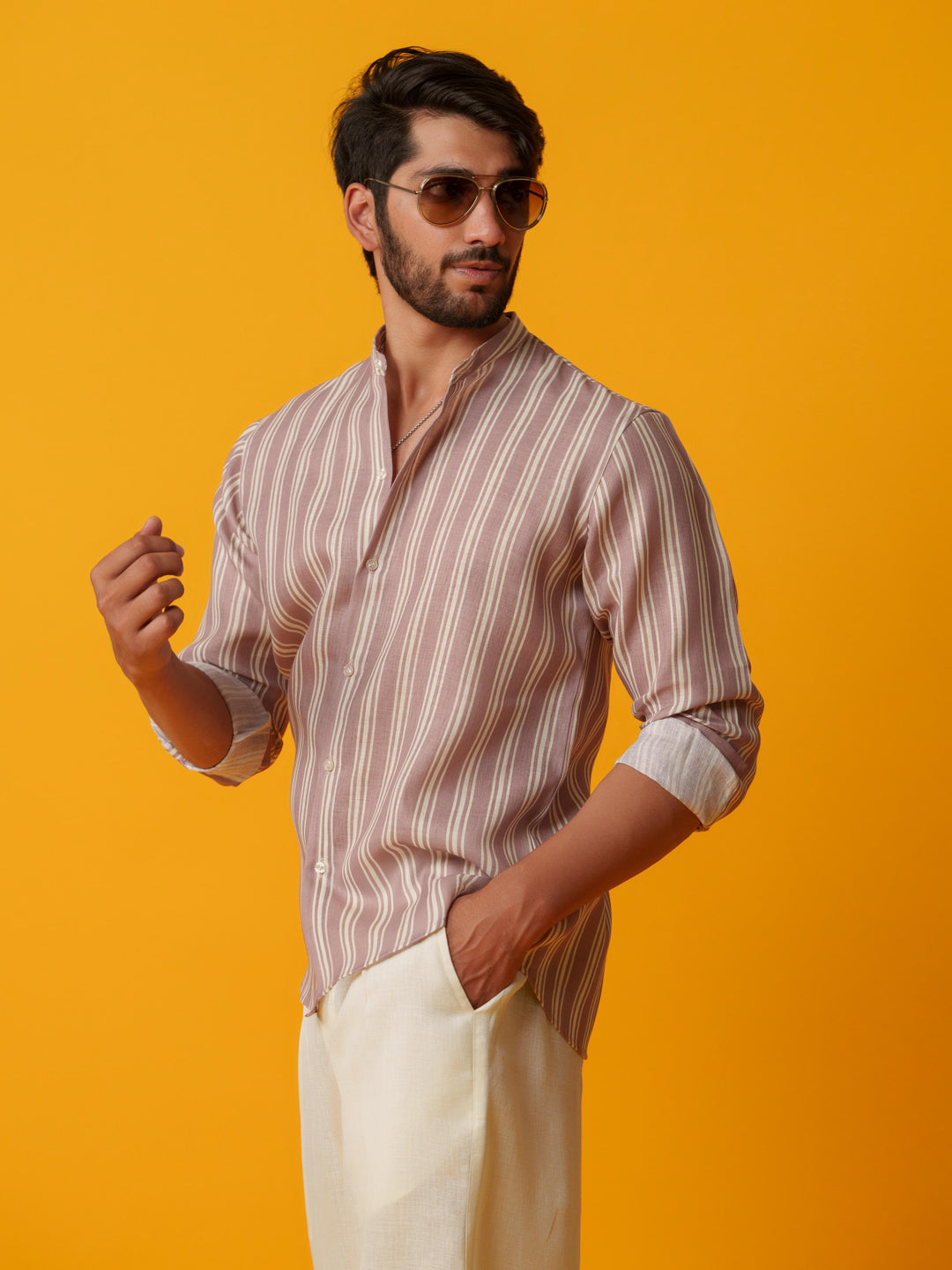 Shadow - Linen Comfort Fit Striped Shirt