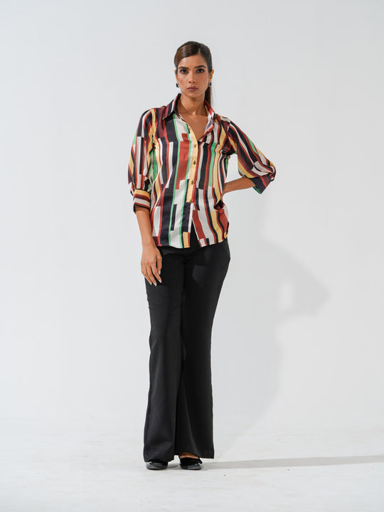 Brick - Linen Satin Printed Comfort Fit Shirt