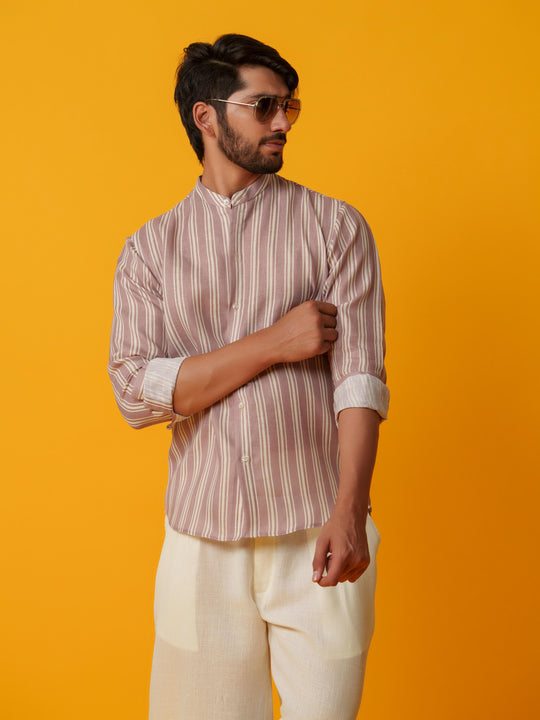Shadow - Linen Comfort Fit Striped Shirt