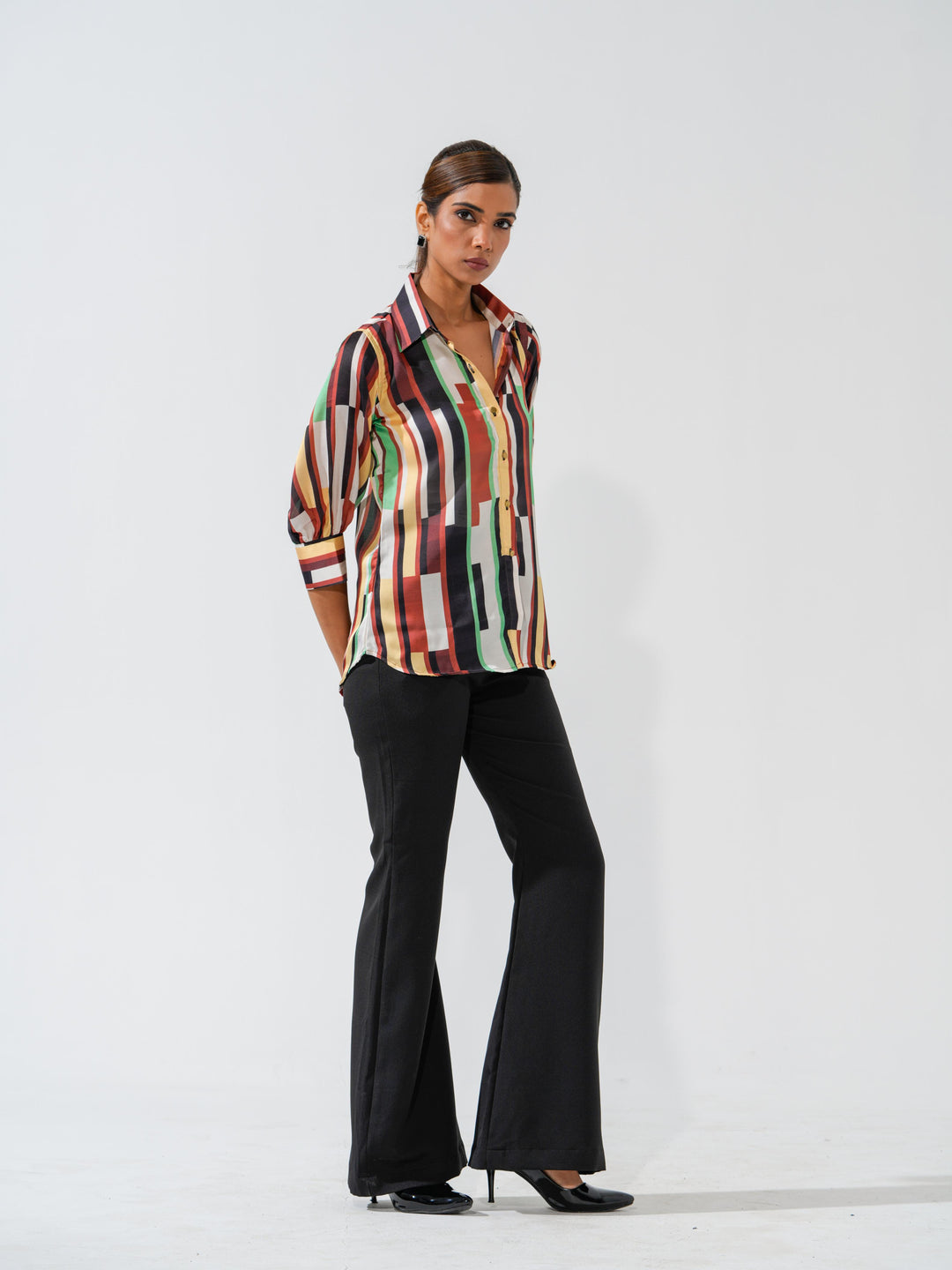 Brick - Linen Satin Printed Comfort Fit Shirt