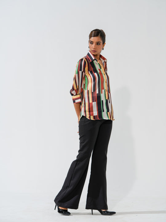 Brick - Linen Satin Printed Comfort Fit Shirt