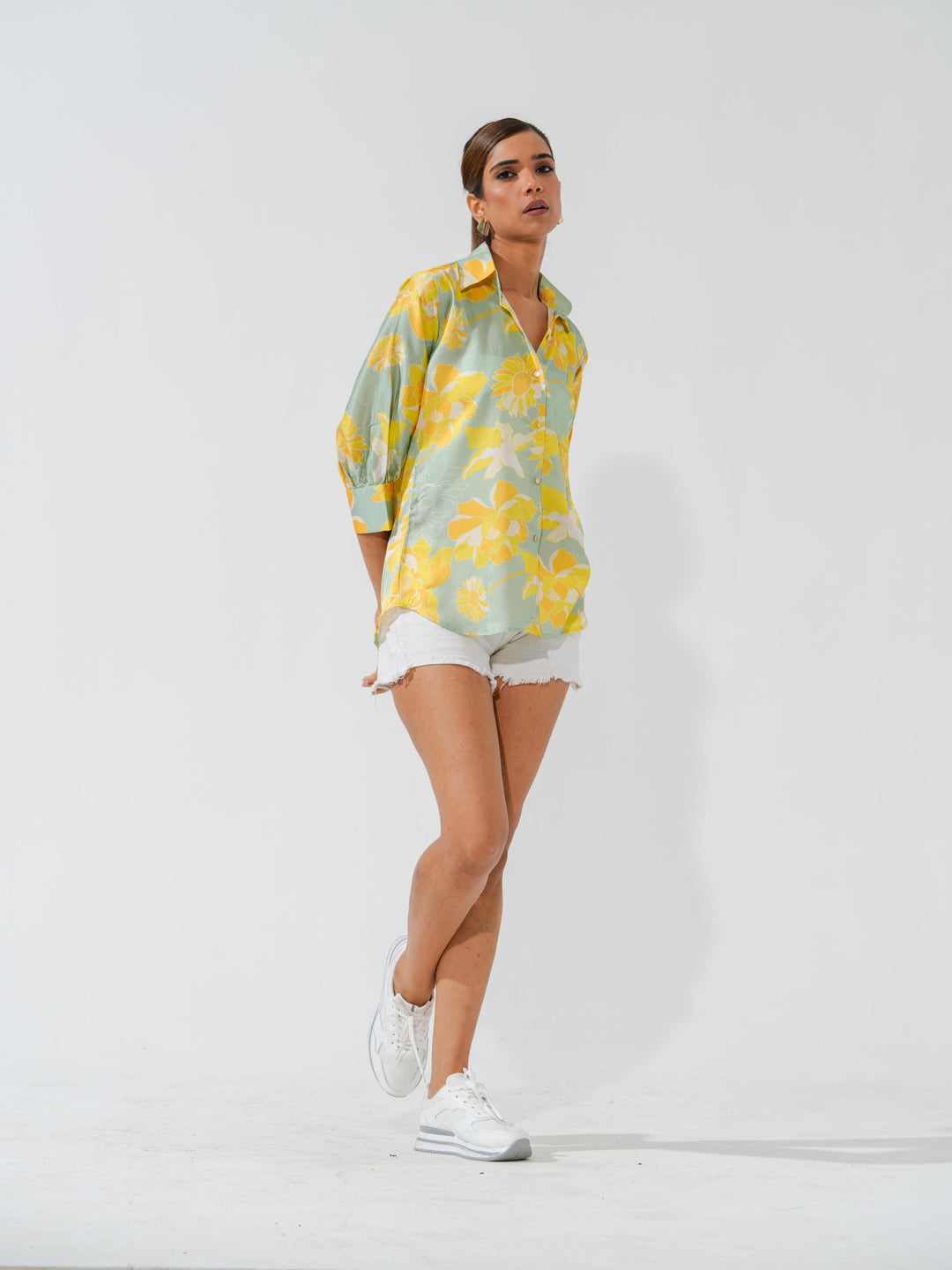 Marigold - Linen Satin Printed Comfort Fit Shirt