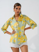 Marigold - Linen Satin Printed Comfort Fit Shirt