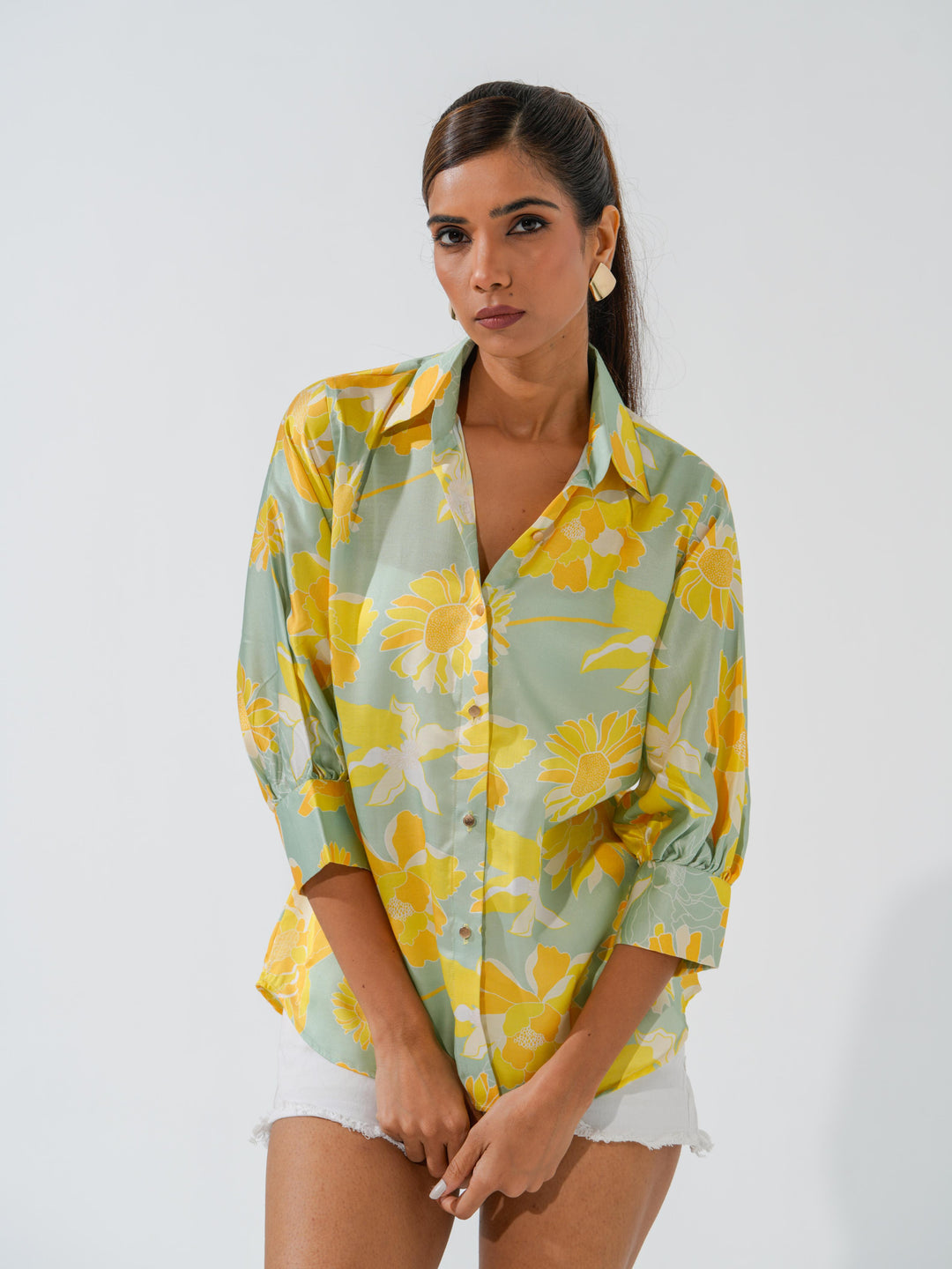 Marigold - Linen Satin Printed Comfort Fit Shirt