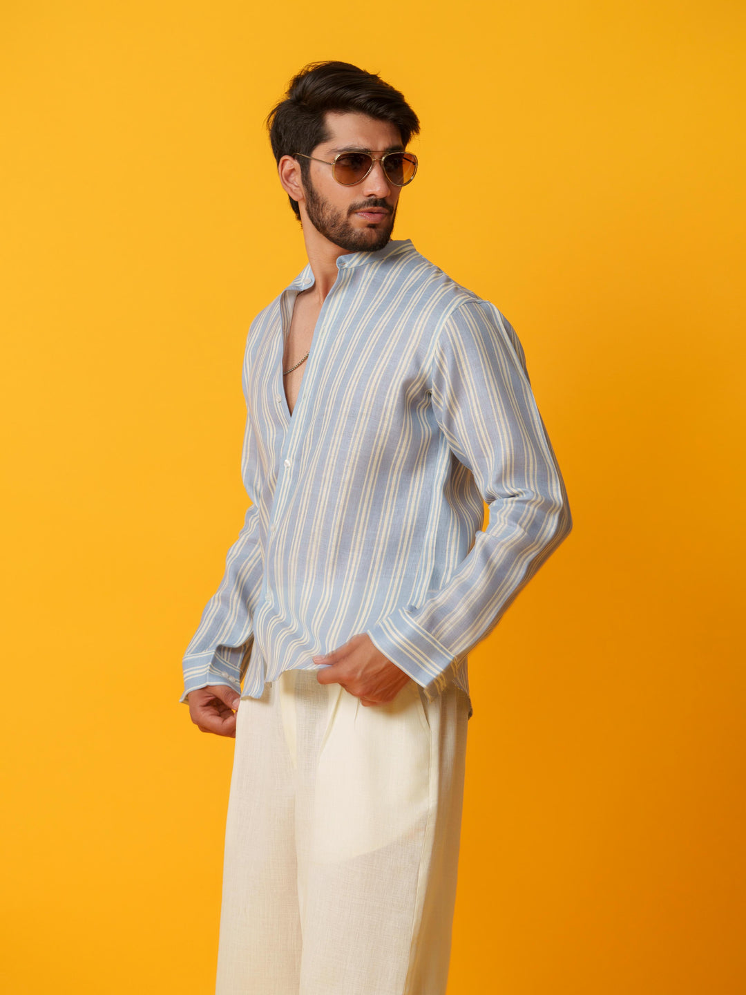 Shadow - Linen Comfort Fit Striped Shirt