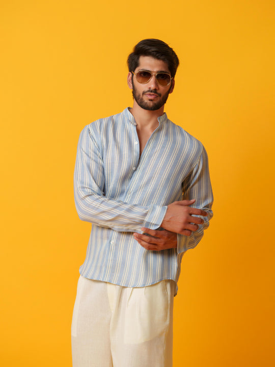 Shadow - Linen Comfort Fit Striped Shirt
