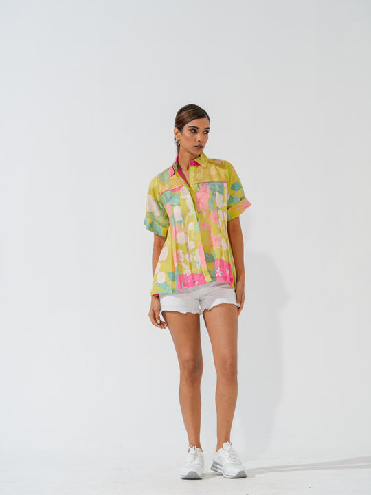 Coral - Floral linen Shirts