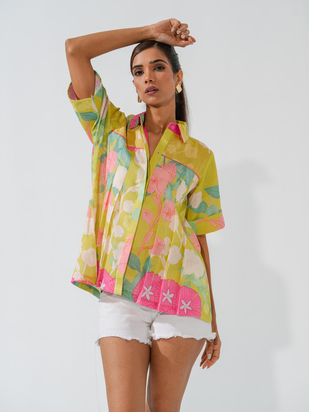 Coral - Floral linen Shirts