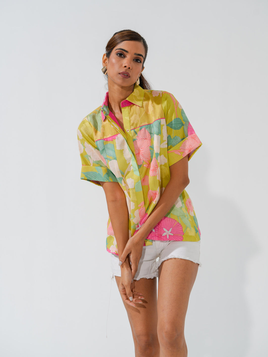Coral - Floral linen Shirts
