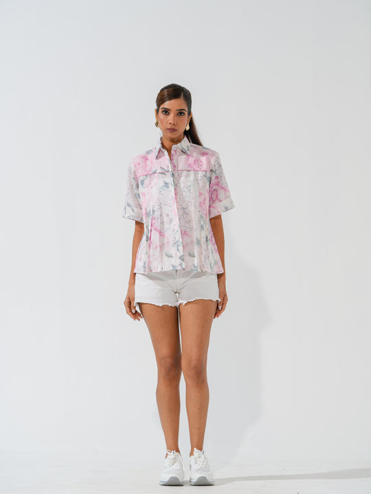 Violet Floral Linen Shirt