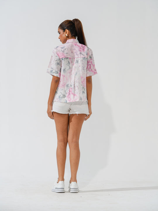 Violet Floral Linen Shirt