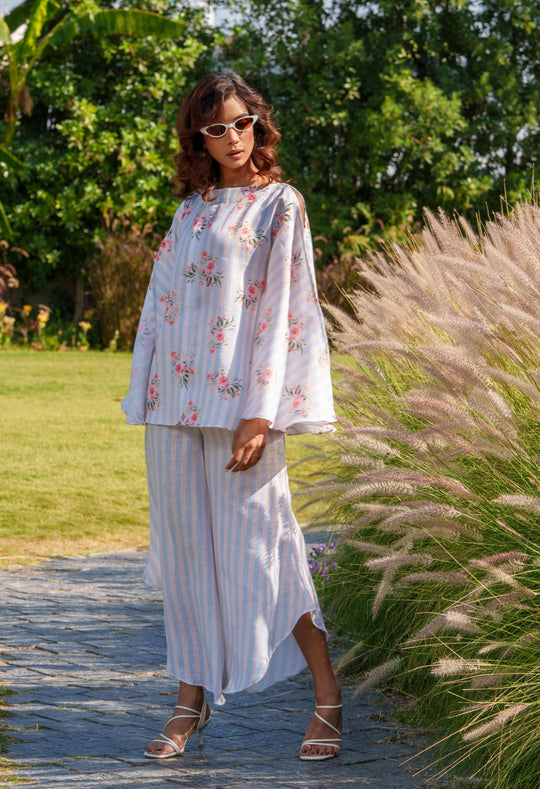 Pansy Blue - 2 Piece Floral Kaftan Co'ord Set