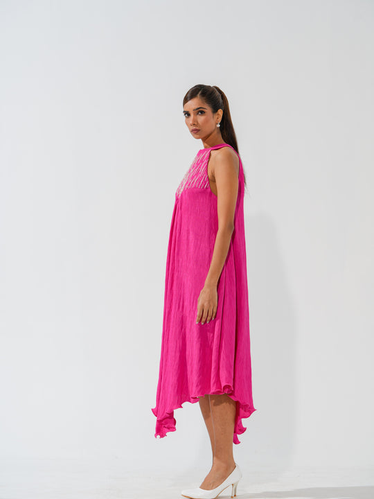 Bombshell - A flowy long dress in sleek corduroy with pearl work