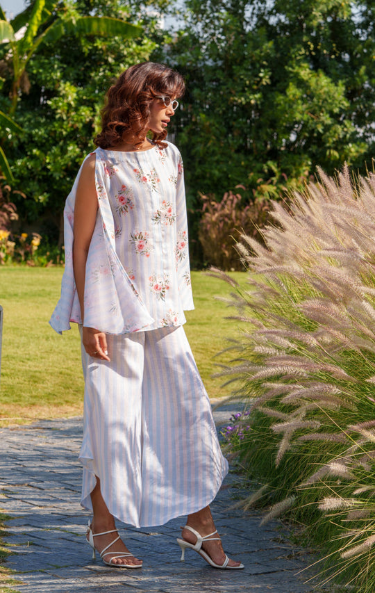Pansy Blue - 2 Piece Floral Kaftan Co'ord Set