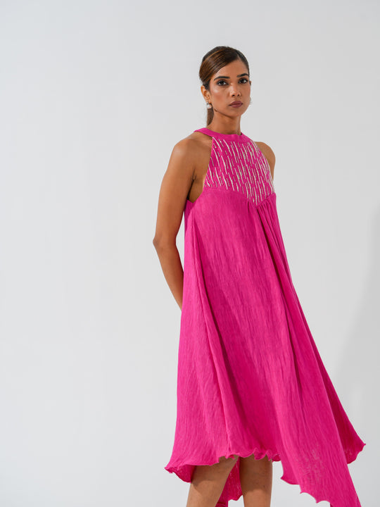 Bombshell - A flowy long dress in sleek corduroy with pearl work
