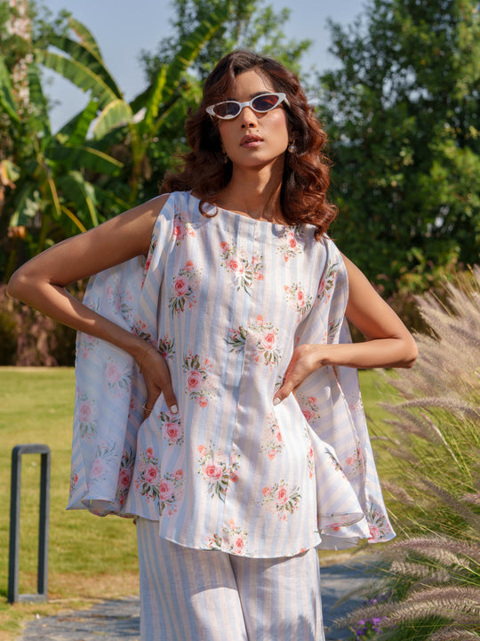 Pansy Blue - 2 Piece Floral Kaftan Co'ord Set