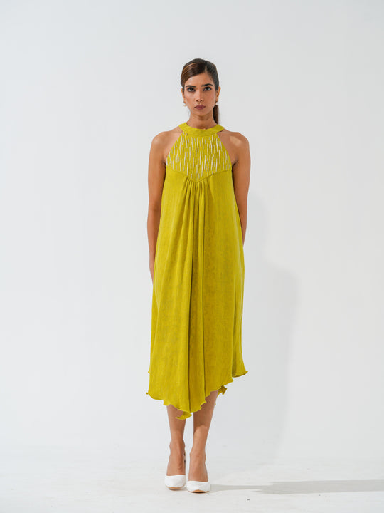 Bombshell - A flowy long dress in sleek corduroy with pearl work