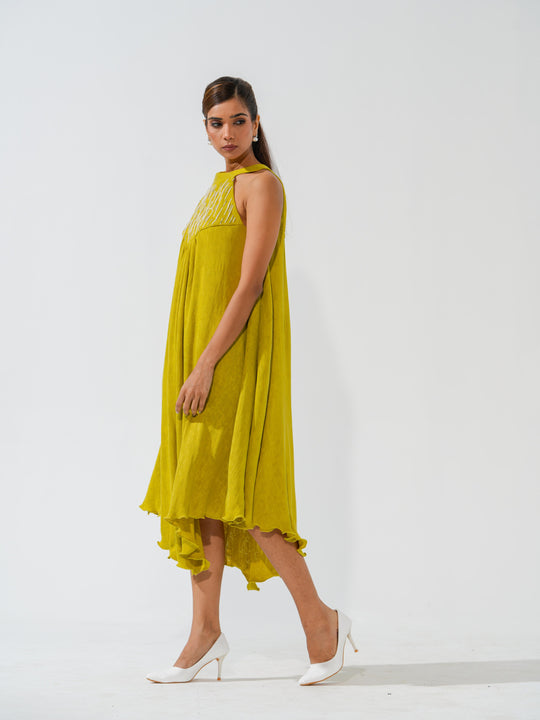 Bombshell - A flowy long dress in sleek corduroy with pearl work