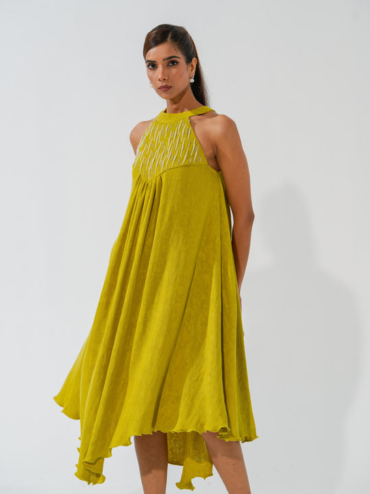 Bombshell - A flowy long dress in sleek corduroy with pearl work