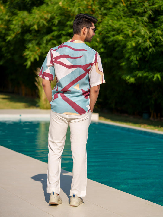 Eddie - Printed Shirt in Linen Blend Fabric