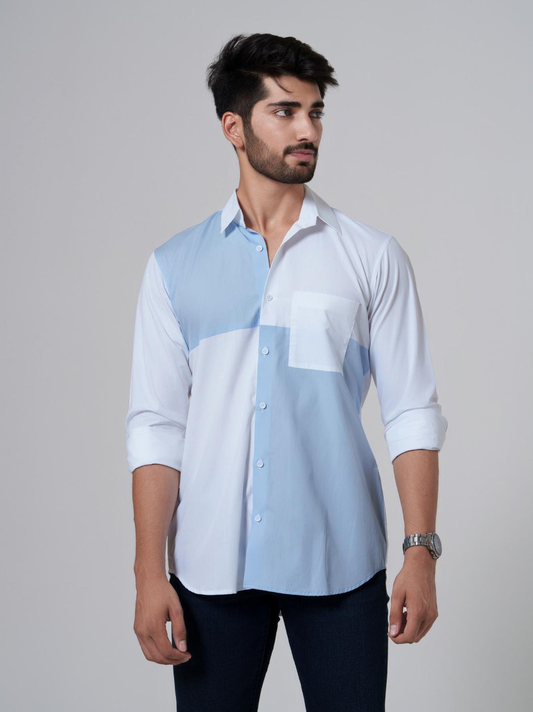 Leo- Color Block Men Cotton Shirt