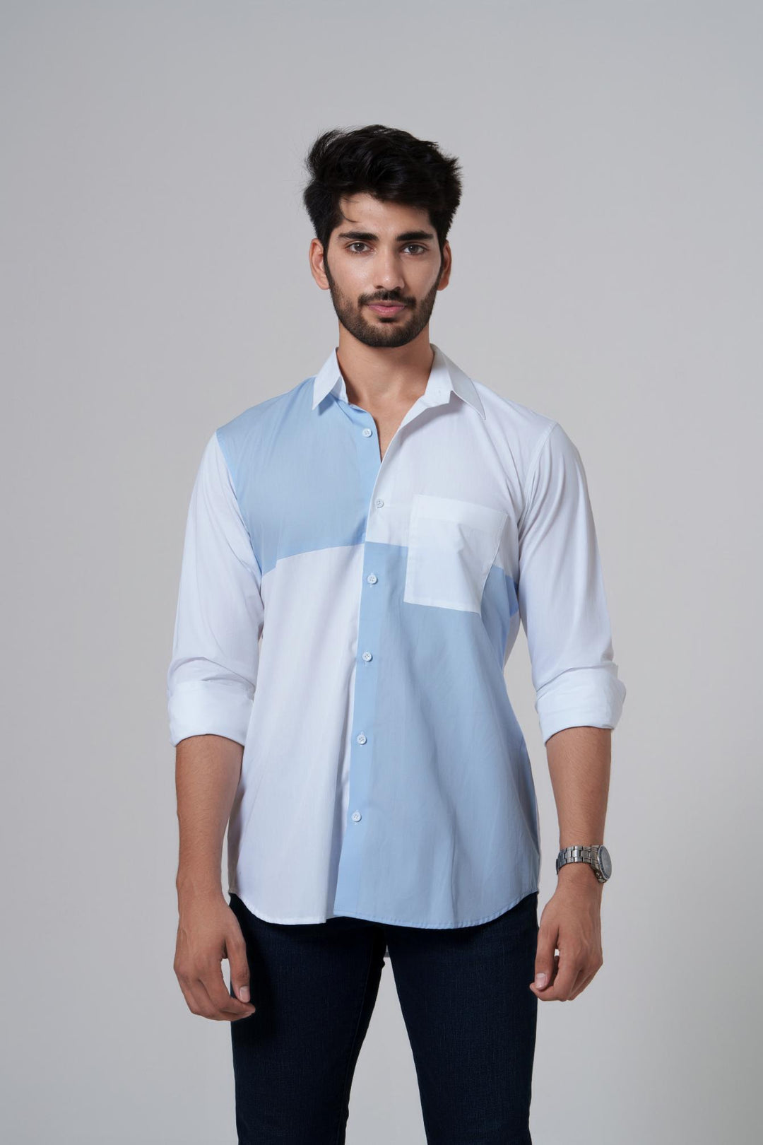 Leo- Color Block Men Cotton Shirt