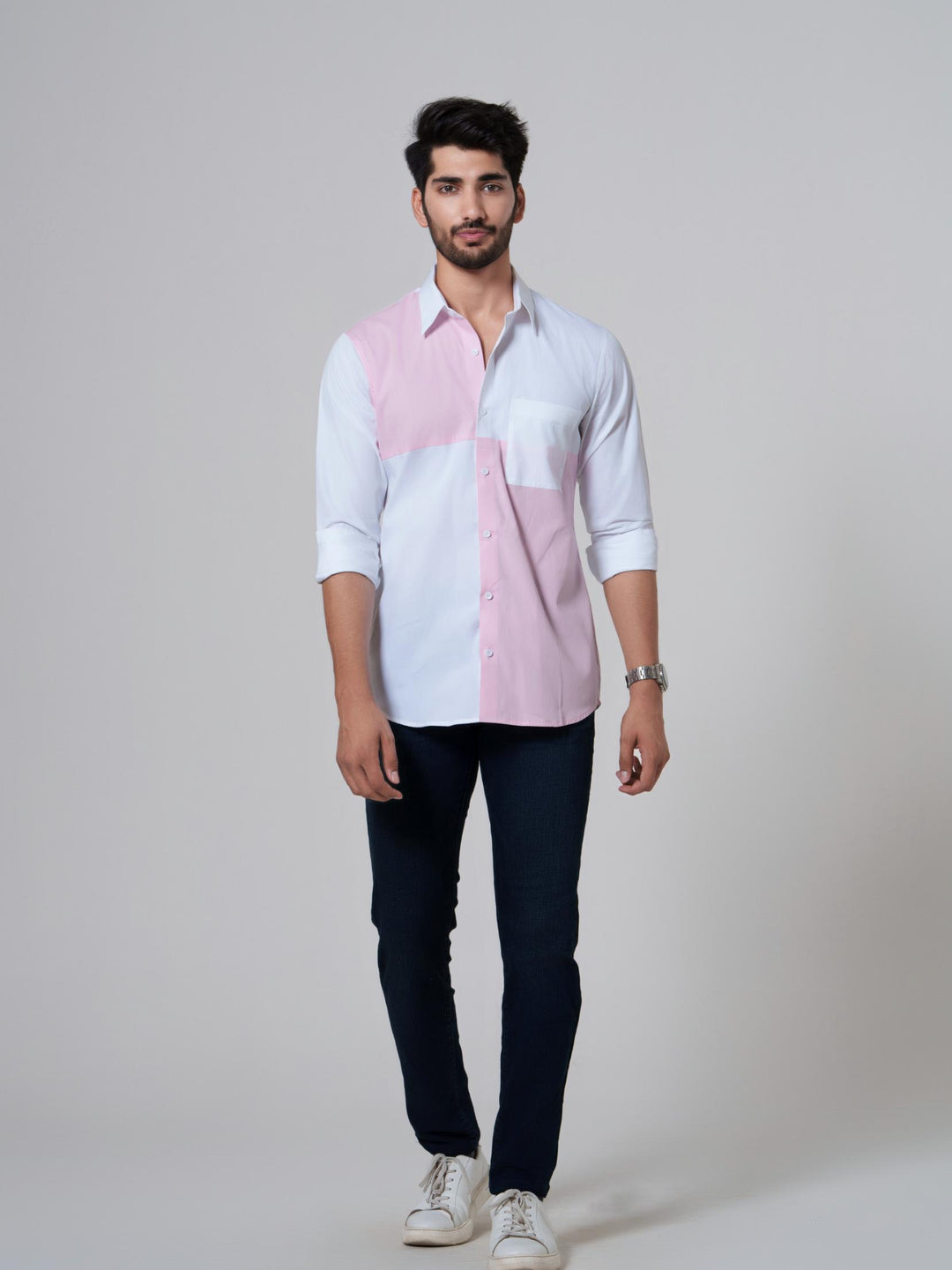 Leo- Color Block Men Cotton Shirt
