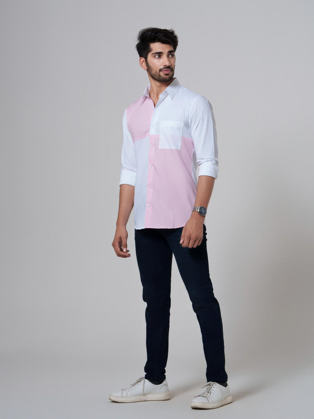 Leo- Color Block Men Cotton Shirt