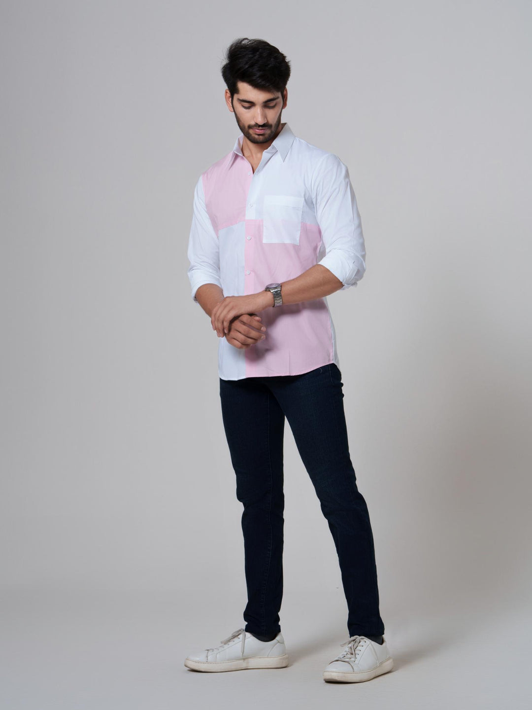 Leo- Color Block Men Cotton Shirt