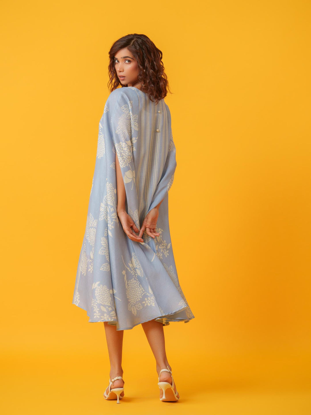 kaira floral kaftan in pure linen-a breezy, elegant cotton-linen dress with a soft floral print, perfect for effortless style and comfort.