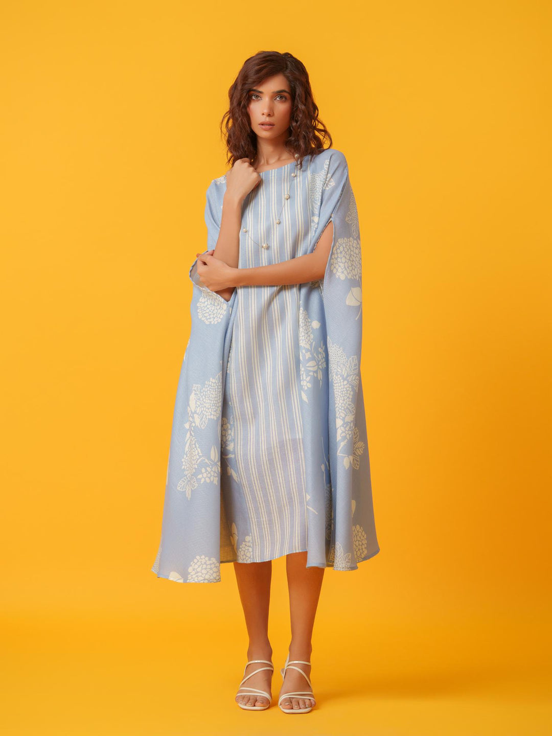 kaira floral kaftan in pure linen-a breezy, elegant cotton-linen dress with a soft floral print, perfect for effortless style and comfort.
