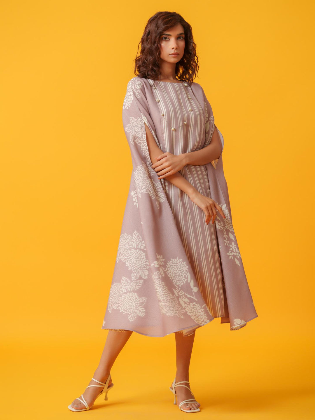kaira floral kaftan in pure linen-a breezy, elegant cotton-linen dress with a soft floral print, perfect for effortless style and comfort.