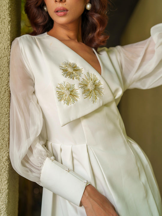 Snow - Knee Length Dress Collar Hand Embroided