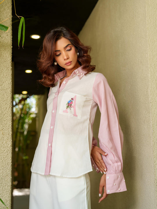 Mary - Customized Hand Painted Alphabet Linen Shirt
