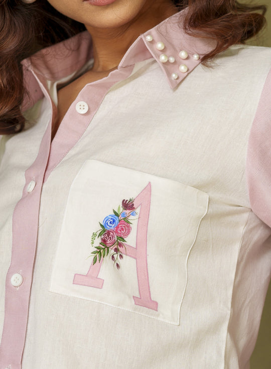 Mary - Customized Hand Painted Alphabet Linen Shirt