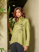 Valentine - Hand Embroided Black Rose Women's Shirt