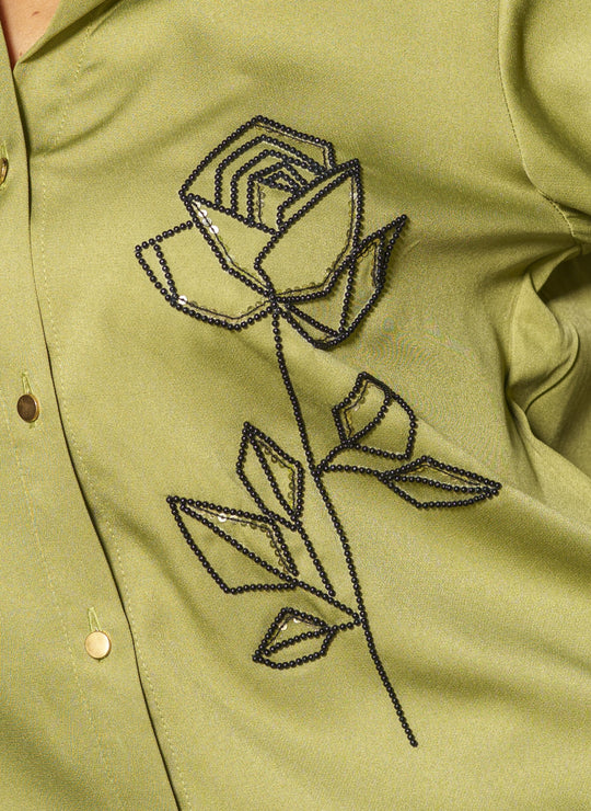 Valentine -  Hand Embroided Black Rose Women's Shirt