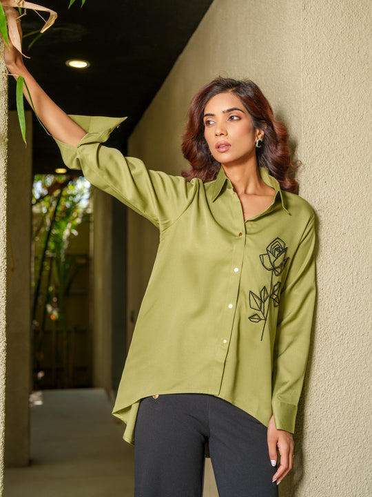 Valentine -  Hand Embroided Black Rose Women's Shirt