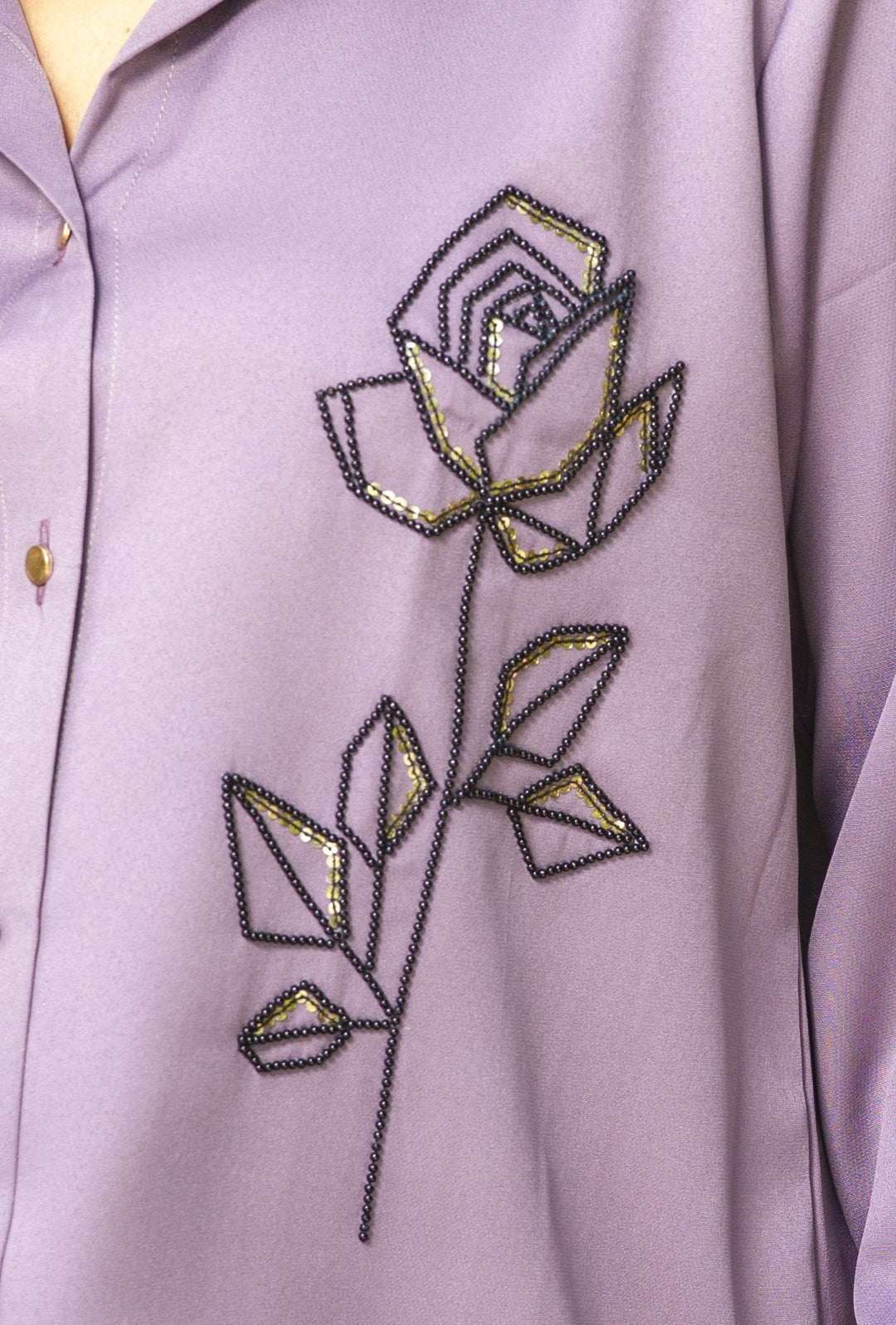 Valentine -  Hand Embroided Black Rose Women's Shirt