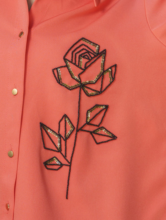 Valentine -  Hand Embroided Black Rose Women's Shirt