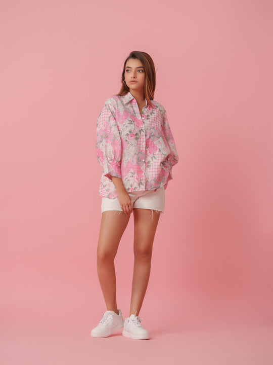 Feny - Linen Floral Printed Comfort Fit Shirt