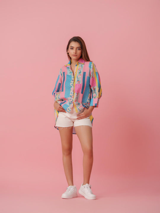 Sasha - Linen Multicolored Printed Comfort Fit Shirt