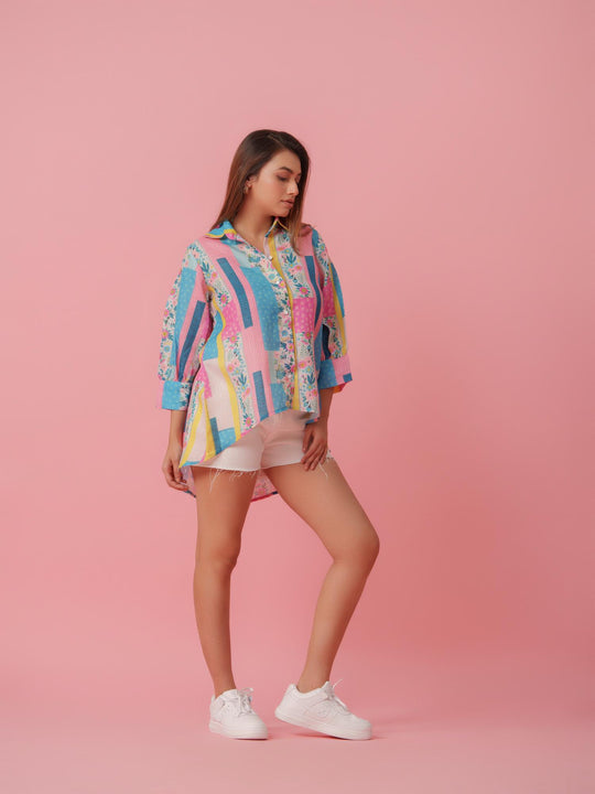 Sasha - Linen Multicolored Printed Comfort Fit Shirt