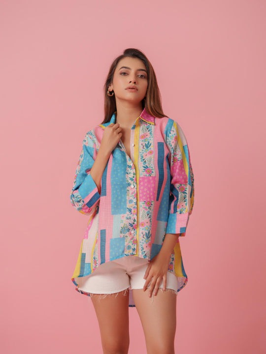 Sasha - Linen Multicolored Printed Comfort Fit Shirt