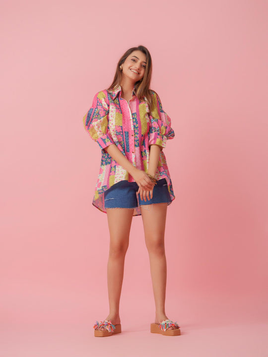 Sasha - Linen Multicolored Printed Comfort Fit Shirt