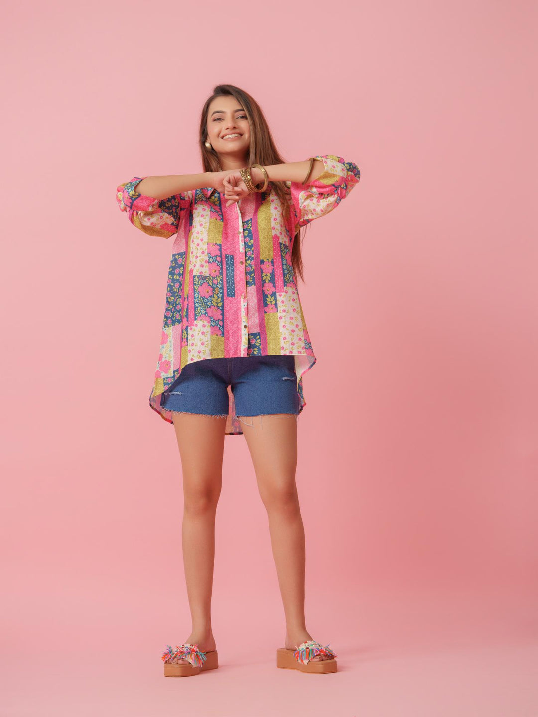 Sasha - Linen Multicolored Printed Comfort Fit Shirt