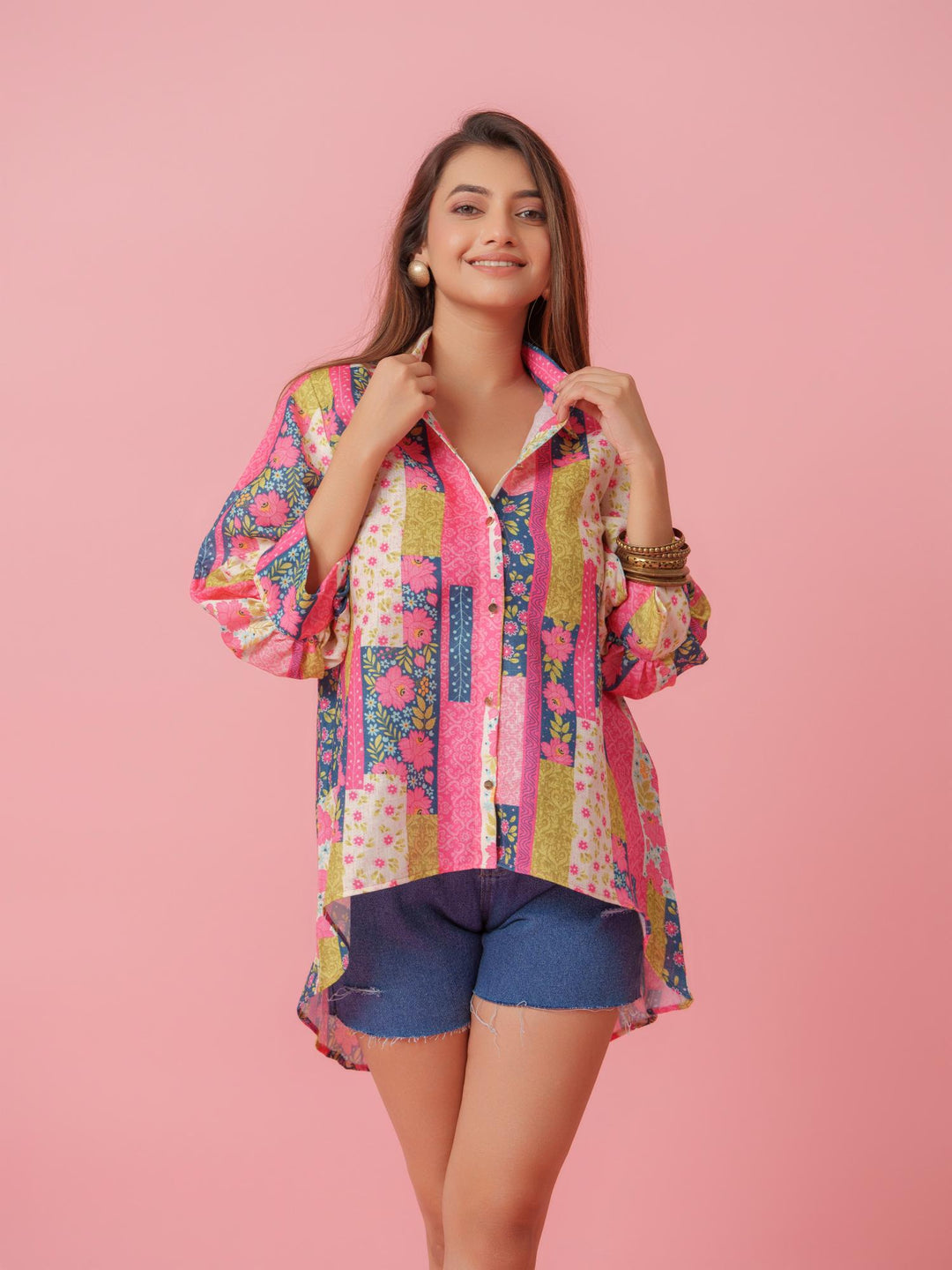 Sasha - Linen Multicolored Printed Comfort Fit Shirt
