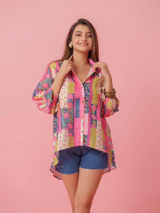 Sasha - Linen Multicolored Printed Comfort Fit Shirt