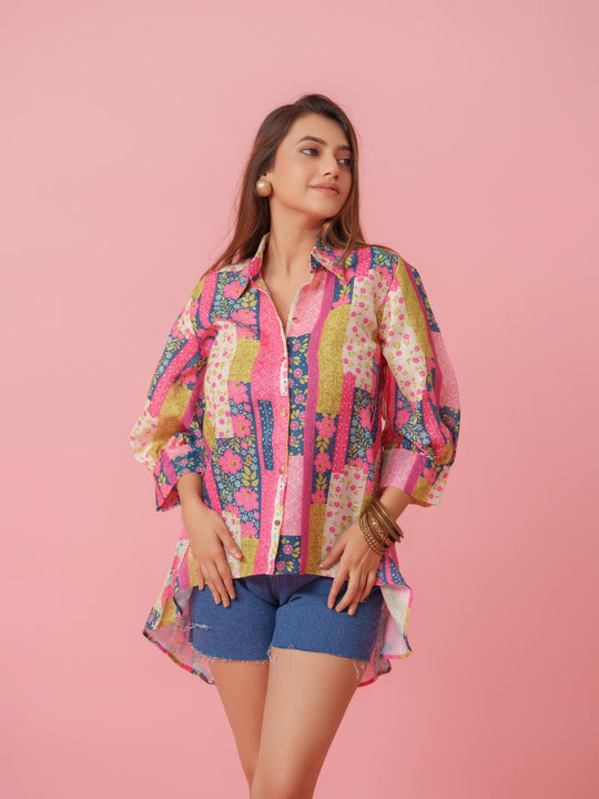 Sasha - Linen Multicolored Printed Comfort Fit Shirt