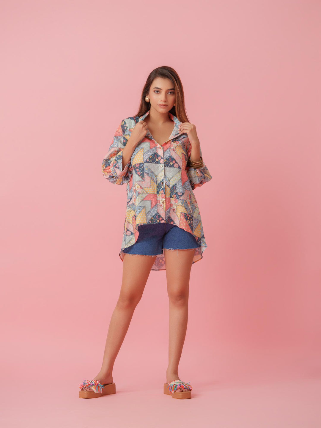 Petra - Linen Multicolored Printed Comfort Fit Shirt